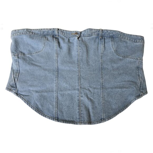 PrettyLittleThing Plus Blue Wash Jean Waistband Denim Corset Top Size 24 US - Picture 4 of 8